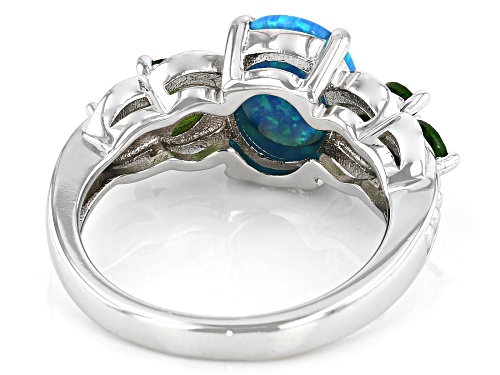 0.72ct Oval Lab Created Opal With 0.46ctw Marquise Chrome Diopside Rhodium Over Silver Ring - Size 8