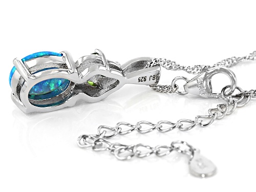 0.72ct Lab Created Opal With 0.20ctw Chrome Diopside Rhodium Over Silver Pendant With Chain