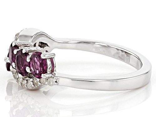 0.81ctw Oval Raspberry Color Rhodolite With 0.10ctw Round White Diamond Rhodium Over  Silver Ring - Size 7