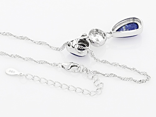 Fancy Shape Lapis Lazuli and 7x6mm Mother-of-Pearl Rhodium Over Silver Pendant With Chain