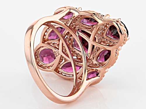 6.40ctw Mixed shapes Raspberry Color Rhodolite 18K Rose Gold Over Sterling Silver Ring - Size 8