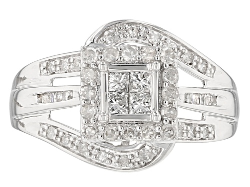 Pre-Owned .75ctw Round, Baguette And Princess Cut White Diamond 10k White Gold Ring - Size 8