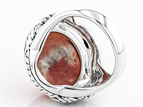 Pre-Owned Southwest Style by JTV™ 16mm round cabochon rhodochrosite sterling silver floral ring - Size 6