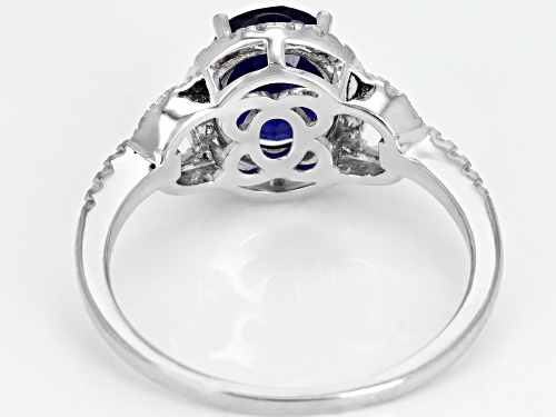 Pre-Owned 2.25ct Oval Mahaleo® Blue Sapphire And .37ctw Round White Zircon Sterling Silver Ring - Size 12