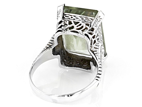Pre-Owned 10.00ctw 12x16mm Rectangle Green Prasiolite Rhodium Over Sterling Silver Ring - Size 7