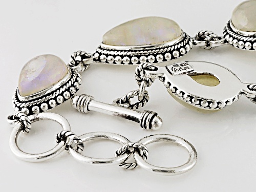 Pre-Owned Artisan Gem Collection Of India™, Oval And Pear Shape Rainbow Moonstone Silver Bracelet - Size 8