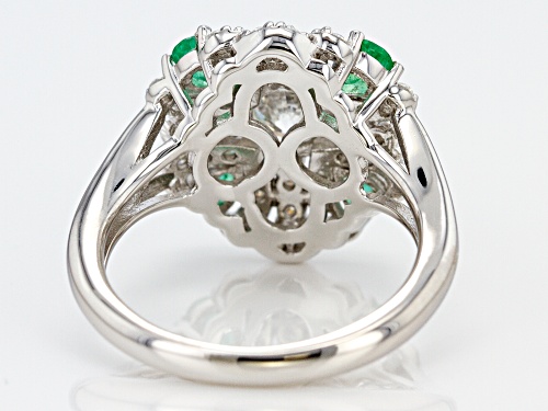 Pre-Owned MOISSANITE FIRE® 1.32CTW DEW ROUND AND .60CTW PEAR SHAPE EMERALD PLATINEVE™ RING - Size 8