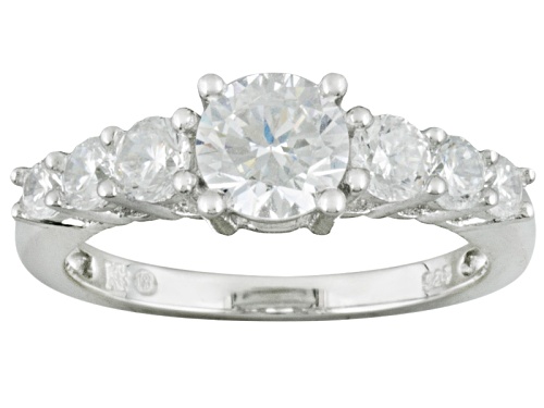 Pre-Owned Bella Luce ® 3.65ctw Round And Tapered Baguette, Rhodium Over Sterling Silver Ring With Gu - Size 10
