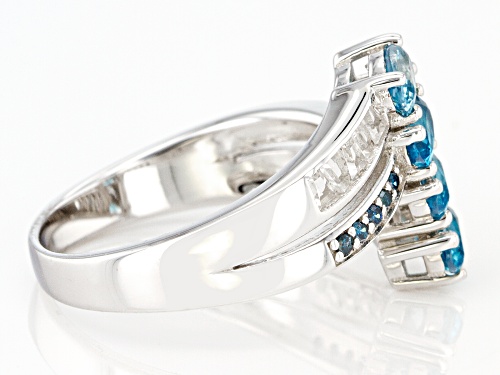 Pre-Owned 1.30ctw Blue Zircon With .21ctw White Topaz & Blue Diamond Accent Rhodium Over Sterling Si - Size 6
