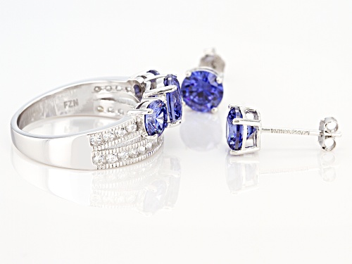Pre-Owned Bella Luce® Esotica™ Tanzanite & White Diamond Simulants Rhodium Over Silver Ring & Earrin