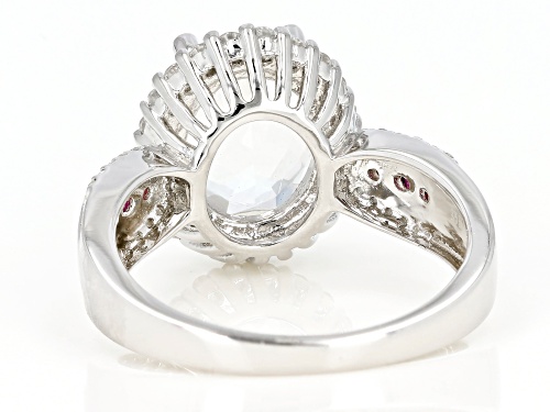 Pre-Owned 3.06ct Crystal Quartz with .20ctw Ruby and .59ctw White Zircon Rhodium Over Sterling Silve - Size 10