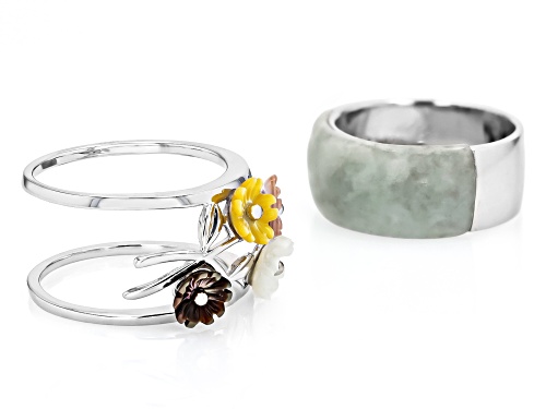 Pre-Owned Pacific Style™ Jadeite with Multi Color Mother-Of-Pearl Interchangeable Sterling Silver Ri - Size 8