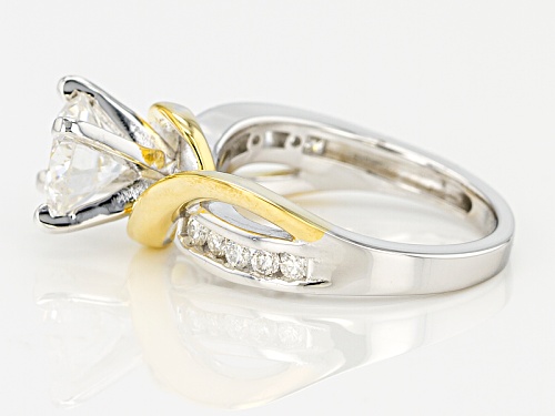 Pre-Owned Moissanite Fire® 1.74ctw Dew Platineve™ With 14k Yellow Gold Accent Over Platineve Ring - Size 6