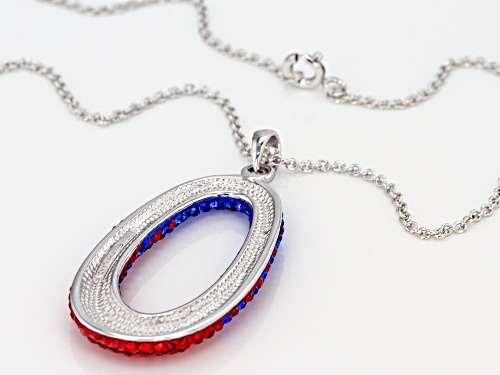 Pre-Owned Crystal Red And Blue Oval Pendant With Chain