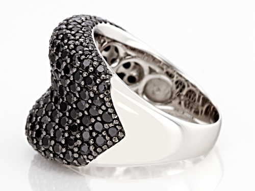 Pre-Owned 1.43ctw Round Black Spinel Rhodium Over Sterling Silver Cluster Band Ring - Size 6