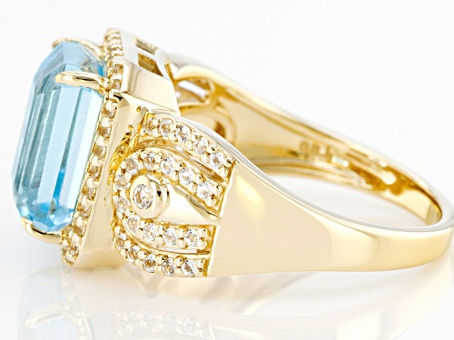 Pre-Owned 3.50ct Rectangular Octagonal Glacier Topaz™ & 0.28ctw White Topaz 18k Yellow Gold Over Sil - Size 9
