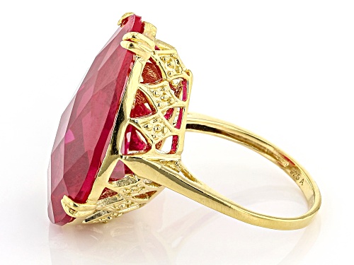 Pre-Owned 18.00ct Pear Shaped Lab Created Ruby 18K Yellow Gold Over Sterling Silver Solitaire Ring - Size 7