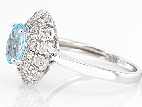 Pre-Owned 1.90ct Oval Blue Zircon With 1.00ctw Round White Zircon Rhodium Over Sterling Silver Ring - Size 6