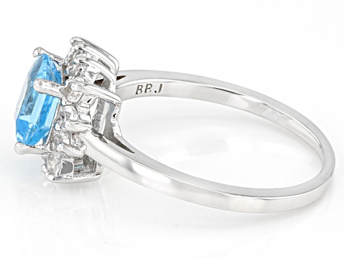 Pre-Owned 1.09ct Square Swiss Blue Topaz With 0.47ctw White Topaz Rhodium Over Sterling Silver Ring - Size 9