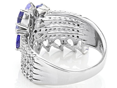 Pre-Owned 1.91ctw Pear shape Tanzanite With 0.70ctw White Zircon Rhodium Over Sterling Silver Ring - Size 6