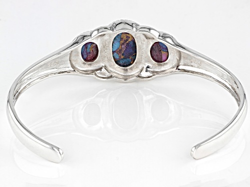 Pre-Owned Southwest Style By JTV™ Blended Purple Spiny Oyster and Turquoise Rhodium Over Silver Cuff