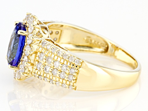 Pre-Owned 1.70ctw Oval Tanzanite With 0.82ctw Round White Diamond 14K Yellow Gold Ring - Size 5.5