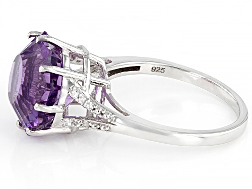 Pre-Owned 4.67ct Amethyst And 0.05ctw White Zircon Rhodium Over Sterling Silver Ferris Wheel Cut Rin - Size 6