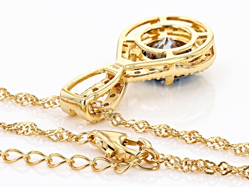 Pre-Owned MOISSANITE FIRE(R) & BLUE MOISSANITE 2.99CTW DEW 14K YELLOW GOLD OVER SILVER PENDANT & CHA