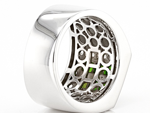 Pre-Owned 0.87ctw Square Chrome Diopside With 0.45ctw White Topaz Rhodium Over Silver Men's Ring - Size 11