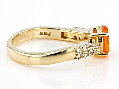 Pre-Owned 0.40ct Fire Opal And 0.30ctw White Zircon 18k Yellow Gold Over Sterling Silver Ring - Size 7