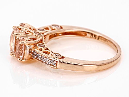 Pre-Owned 1.31ctw Oval Morganite With 0.37ctw Round White Zircon 14k Rose Gold Over Sterling Silver - Size 10