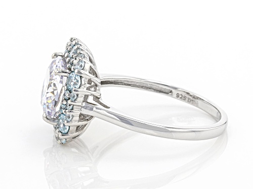 Pre-Owned Bella Luce ® 9.33ctw Aquamarine And White Diamond Simulants Rhodium Over Sterling Silver R - Size 8