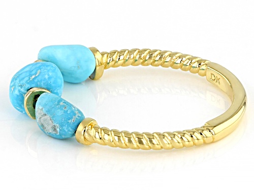 Pre-Owned Free-Form Sleeping Beauty Turquoise 18k Yellow Gold Over Sterling Silver Ring - Size 7