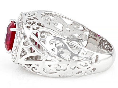 Pre-Owned 1.48ct Cushion Lab Created Red Ruby With 1.21ctw White Zircon Rhodium Over Silver Men's Ri - Size 11