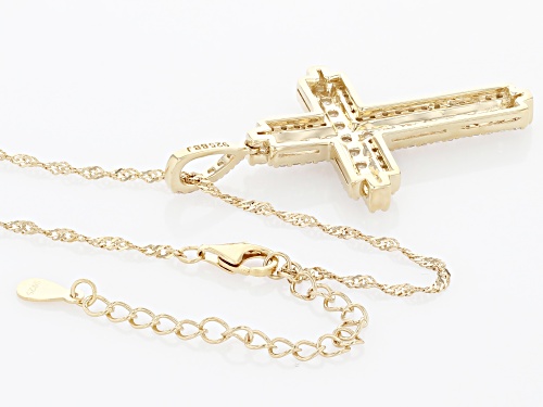 Pre-Owned 2.94ctw Round White Zircon 18K Yellow Gold Over Sterling Silver Cross Pendant With Chain