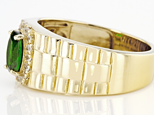 Pre-Owned 1.19ct Oval Chrome Diopside And 0.29ctw White Zircon 18k Yellow Gold Over Silver Men's Rin - Size 10