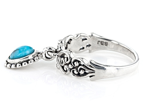 Pre-Owned 6x4mm Oval Turquoise Sterling Silver Solitaire Charm Ring - Size 8