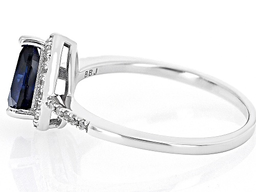 Pre-Owned 1.15ct Pear Shape Lab Created Blue Sapphire With 0.26ctw White Zircon Rhodium Over Silver - Size 9