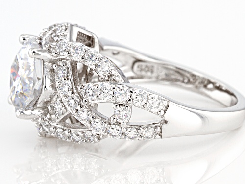 Pre-Owned MOISSANITE FIRE(R) 3.84CTW DEW SQUARE CUSHION CUT AND ROUND PLATINEVE(R) CROSSOVER RING - Size 6