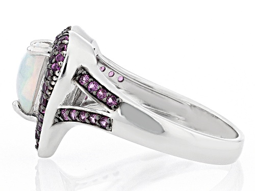 Pre-Owned 0.81ct Heart Shape Ethiopian Opal With 0.55ctw Rhodolite Rhodium Over Sterling Silver Hear - Size 6