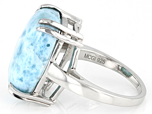 Pre-Owned 18x13 Rectangular Cushion Larimar Rhodium Over Sterling Silver Solitaire Ring - Size 7