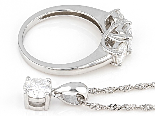 Pre-Owned MOISSANITE FIRE(R) 2.60CTW DEW ROUND BRILLIANT PLATINEVE(R) RING WITH PENDANT & CHAIN SET