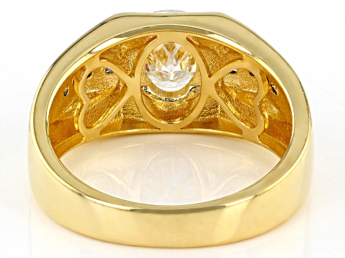 Pre-Owned MOISSANITE FIRE(R) 1.50CT DEW OVAL AND BLUE SAPPHIRE 14K YG OVER STERLING SILVER MENS RING - Size 10