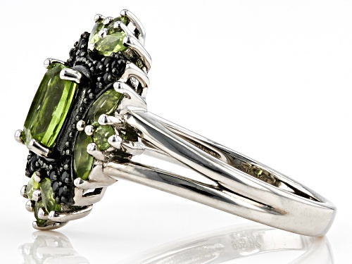 Pre-Owned 1.64ctw Manchurian Peridot™ With 0.14ctw Black Spinel Rhodium Over Sterling Silver Ring - Size 8
