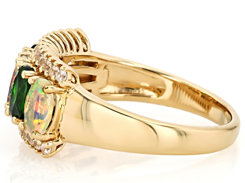Pre-Owned 1.71ctw Chrome Diopside, Ethiopian Opal & White Zircon 18k Yellow Gold Over Sterling Silve - Size 9