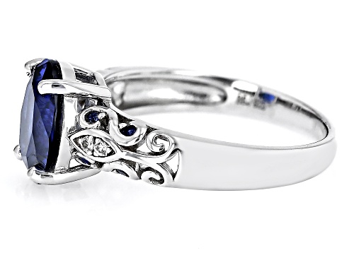 Pre-Owned 2.61ctw Lab Created Blue Sapphire With 0.03ctw Lab White Sapphire Rhodium Over Silver Ring - Size 10