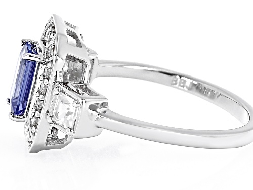 Pre-Owned 0.85ct Rectangular Octagonal Tanzanite With 0.59ctw Round White Zircon Rhodium Over Silver - Size 9