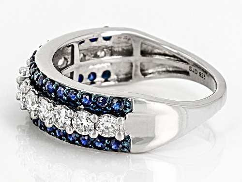 Pre-Owned MOISSANITE FIRE(R) .72CTW DEW ROUND AND BLUE SAPPHIRE PLATINEVE(R) RING - Size 6