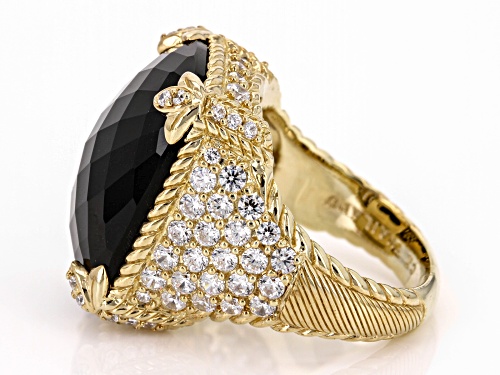 Pre-Owned Judith Ripka Black Onyx With White Bella Luce® Diamond Simulant 14k Gold Clad Monaco Ring - Size 5