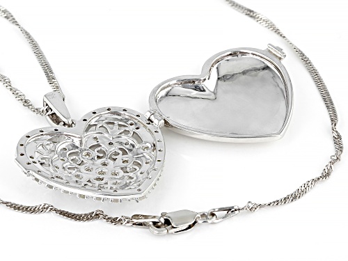 Pre-Owned 0.45ctw Round White Diamond Rhodium Over Sterling Silver Heart Locket Pendant With 18